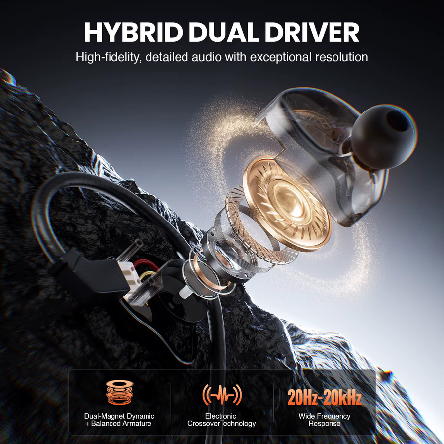 Phenyx Pro PME-20 Hybride Dual-Driver In-Ear-Ohrhörer mit Kabel und abnehmbarem 2-Pin-Kabel für HiFi-Stereo-Sound - Bild 3