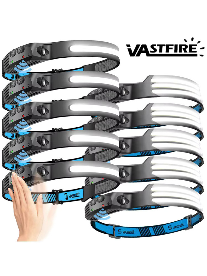 VASTFIRE LED-Sensor-Stirnlampe mit 270 Grad Rundumlicht, USB wiederaufladbare Kopf-Taschenlampe in Schwarz für Outdoor, Camping und Angeln - Bild 6