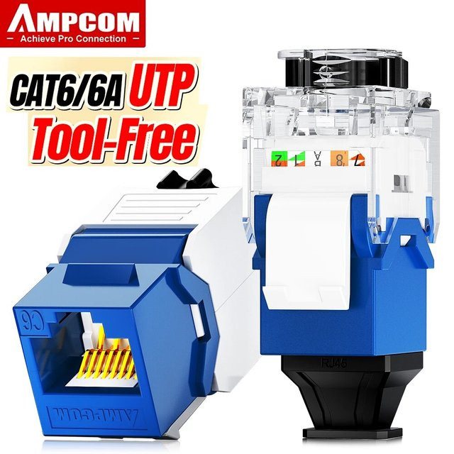 AMPCOM Netzwerk RJ45 Keystone Jack CAT6A CAT6 Tool-Free UTP Modular Coupler Ethernet Jack Schwarz 1/10 Gbit/s - Bild 1