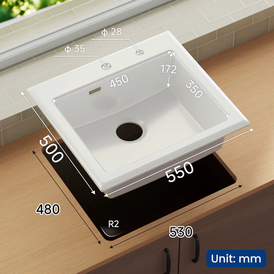 CECIPA max Keramik-Küchenspülbecken 1-Becken-Spüle in Weiß, B/T: 55 x 50 cm - Bild 4