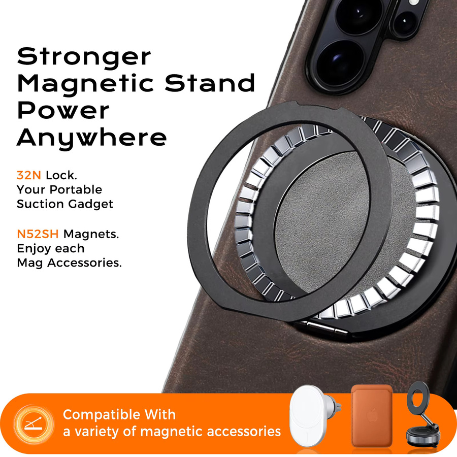 Denior Vintage Lederhülle für Samsung Galaxy S26 S25 S24 S23 mit drehbarem magnetischem Ringständer in Schwarz oder Braun - Bild 3