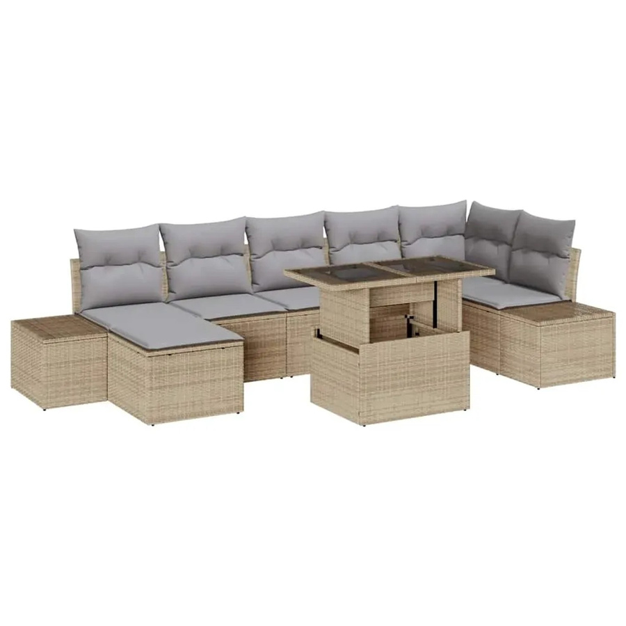 vidaXL 8-teiliges Garten-Sofa-Set in U-Form aus Poly Rattan mit Kissen in Beige - Bild 2