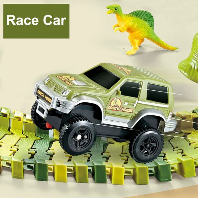 skxnier Schienenautos für Dinosaurier-Bausätze, biegbare Rennstrecken-Spielzeuge, Kunststoff, Grün - Bild 1