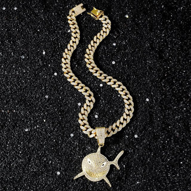 YIRAN Hai Anhänger Halskette, Iced Out Strass, Miami Cuban, Herren - Bild 1
