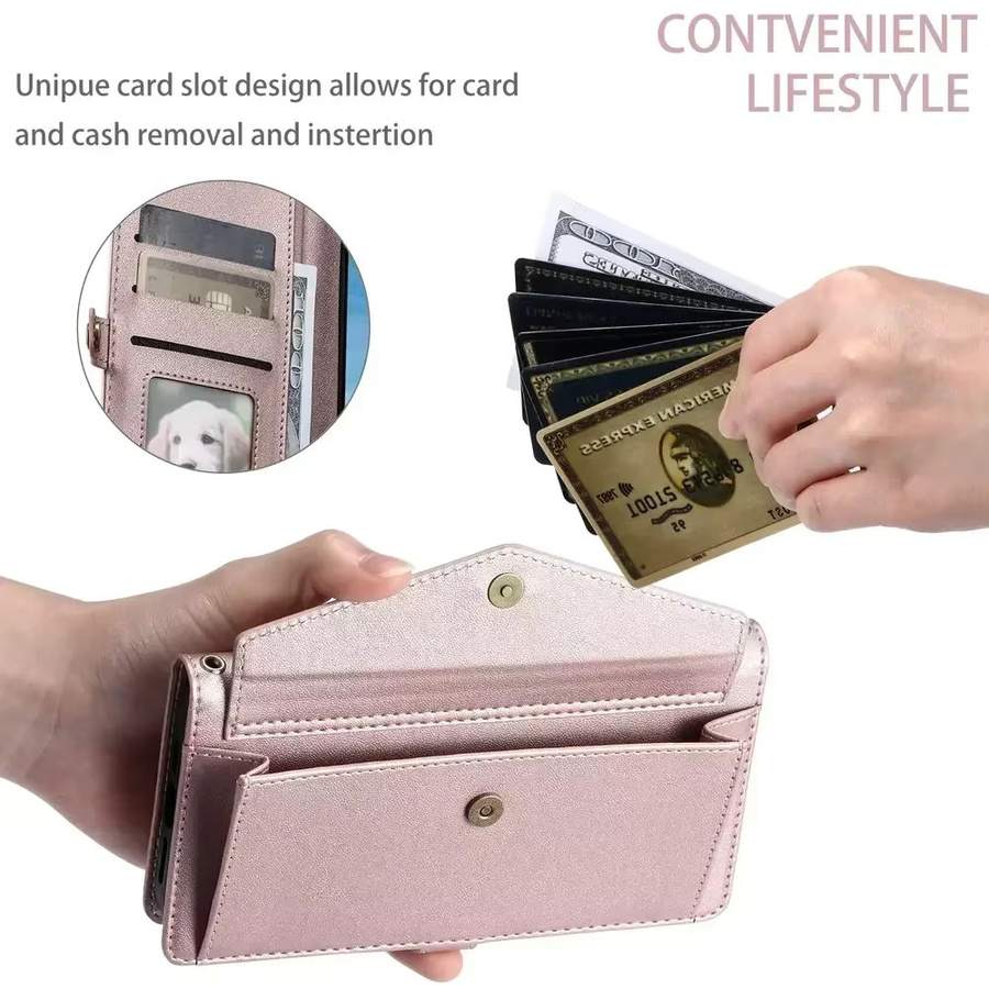 Leder Umhängetasche Wallet Cover für Samsung Galaxy S25 Ultra S24 S23 FE Plus A16 A26 A36 A56 A15 A25 A35 A55 A14 A24 A34 A54 in Pink - Bild 3