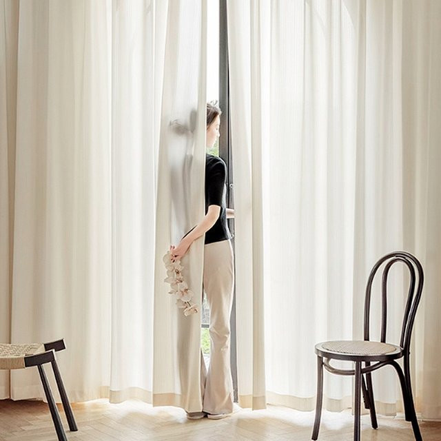 MAKEHOME Tüll-Vorhang transparent in Weiß-Beige mit UV-Schutz, Höhe: 270 cm, Breite: 200 cm - Bild 1