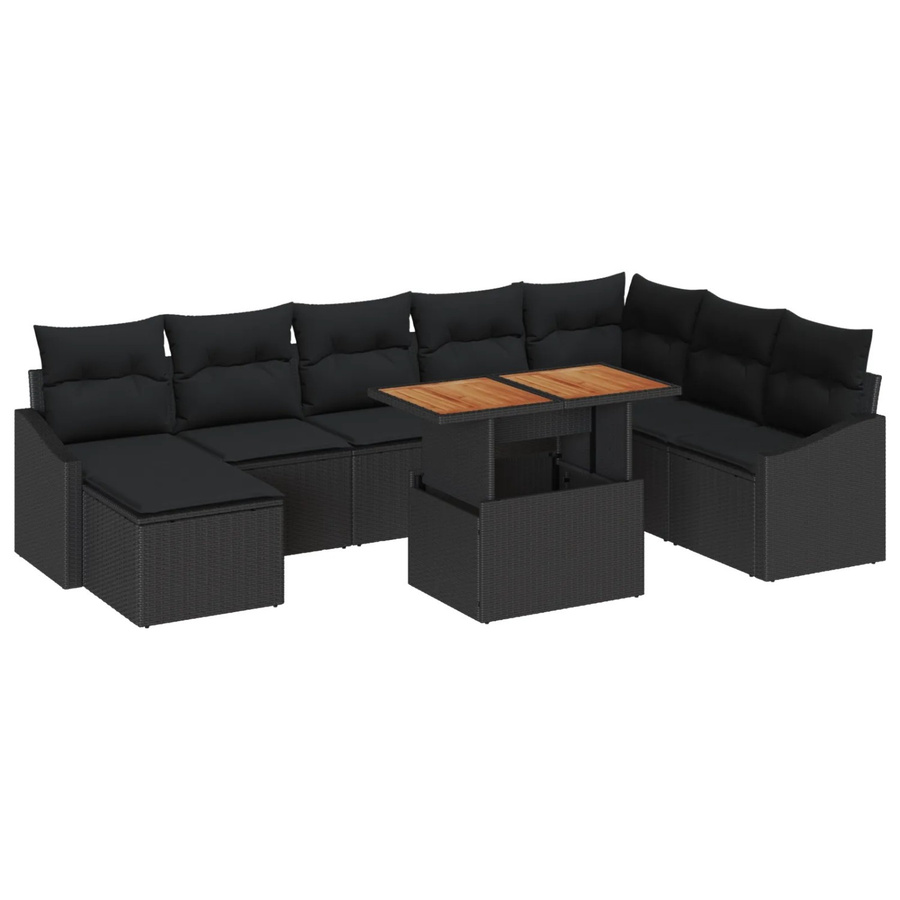 vidaXL Garten-Sofa-Set aus Poly-Rattan mit Speicherfunktion, 9-teilig, Schwarz - Bild 2