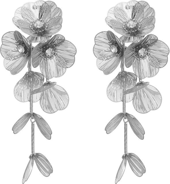 NATAWA Ohrringe, Strass Blume, Lange Quaste, Silber, Damen - Bild 1