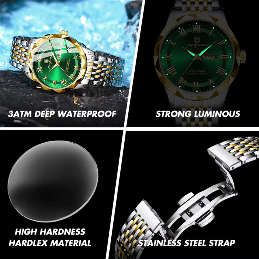 PAAZOMU Armbanduhr Quarz, Edelstahl, Silber, Grün, Herren - Bild 6