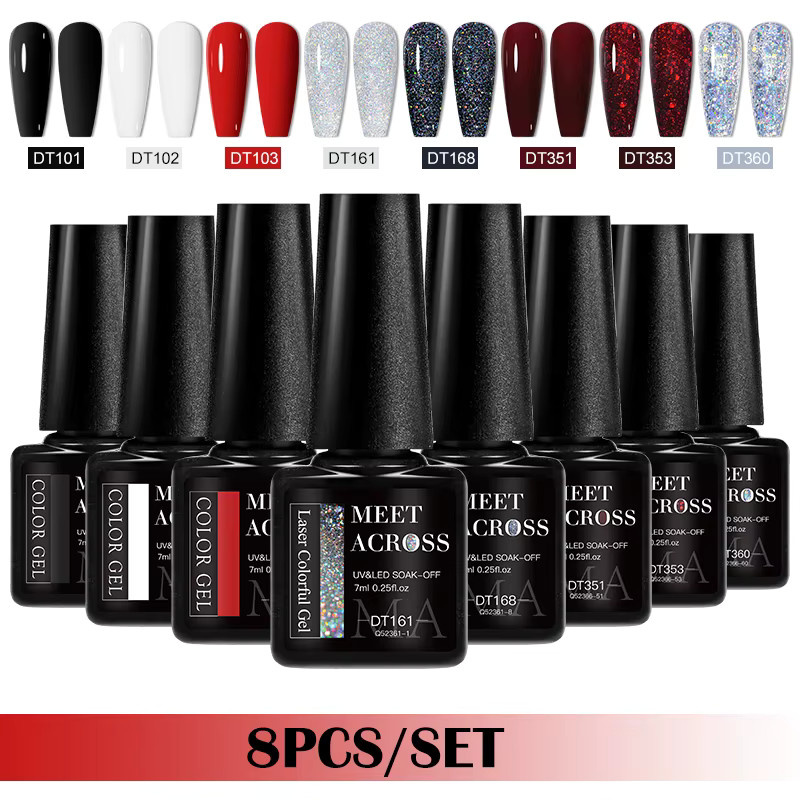 MEET ACROSS Gel-Nagellack-Set, 8-teilig, Mehrfarbig, Glänzend - Bild 2