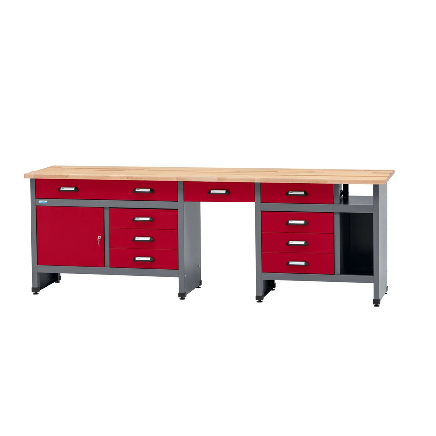 Küpper Werkbank mit 1 Tür, 9 Schubladen und Sitzraum, Dunkelrot, H: 84 cm, B: 240 cm, T: 60 cm - Bild 2