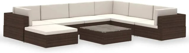 vidaXL 8-teiliges Garten-Lounge-Set aus Poly Rattan in Braun mit Auflagen und Couchtisch für Terrasse und Garten - Bild 1