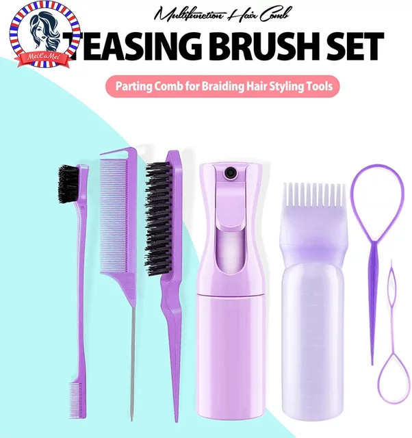 Haarpinsel-Set, 7-teilig, mit Entwirrbürste, Kopfhautmassagebürste und Sprühflasche - Bild 1