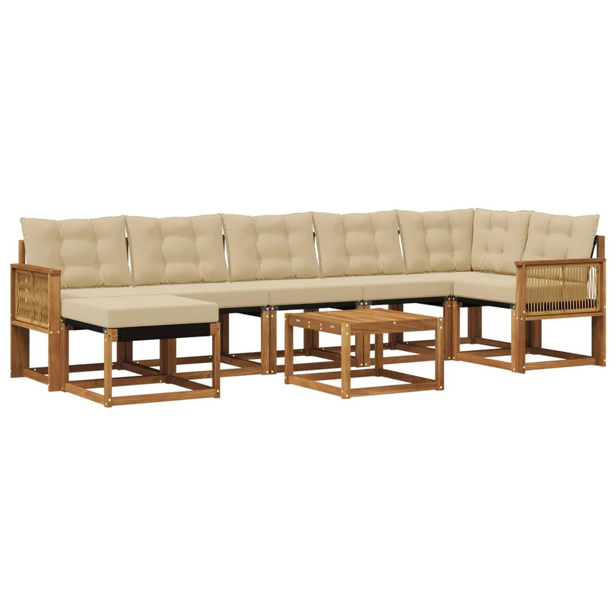 vidaXL Outdoor-Sofagarnitur L-Form aus Akazienholz mit 8 Kissen in Natur und Beige - Bild 2
