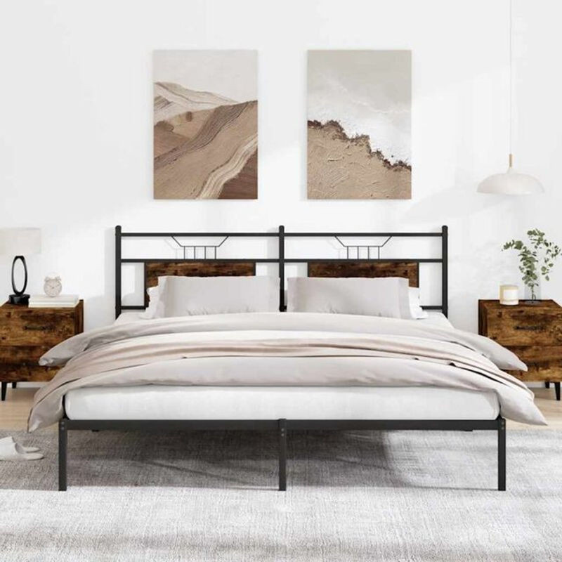 Bettgestell aus Holzwerkstoff und Stahl in Räuchereiche Braun von Vidaxl im Industrial Design B/T: 183 x 213 cm - Bild 1