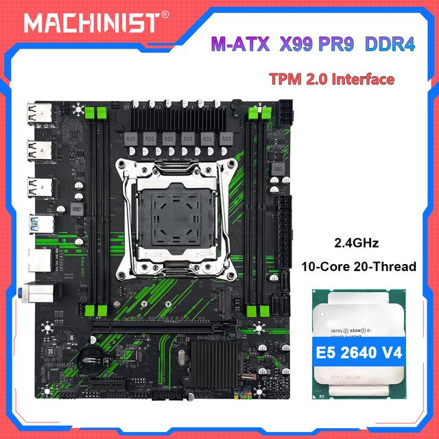 MACHINIST X99 PR9 Motherboard CPU-Kit Set in Schwarz mit LGA 2011-3 Sockel, Xeon E5 2640 V4 / E5 2620 V4 Unterstützung, DDR4 RAM und NVME M.2 Slot - Bild 1