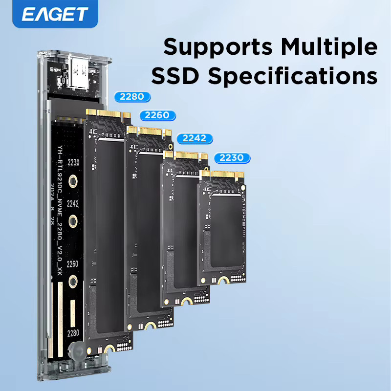 Eaget M.2 SATA NVMe SSD-Gehäuse mit 10 Gbit/s, externer Adapter für M- und B-Key, USB-C auf USB-A/C - Bild 3