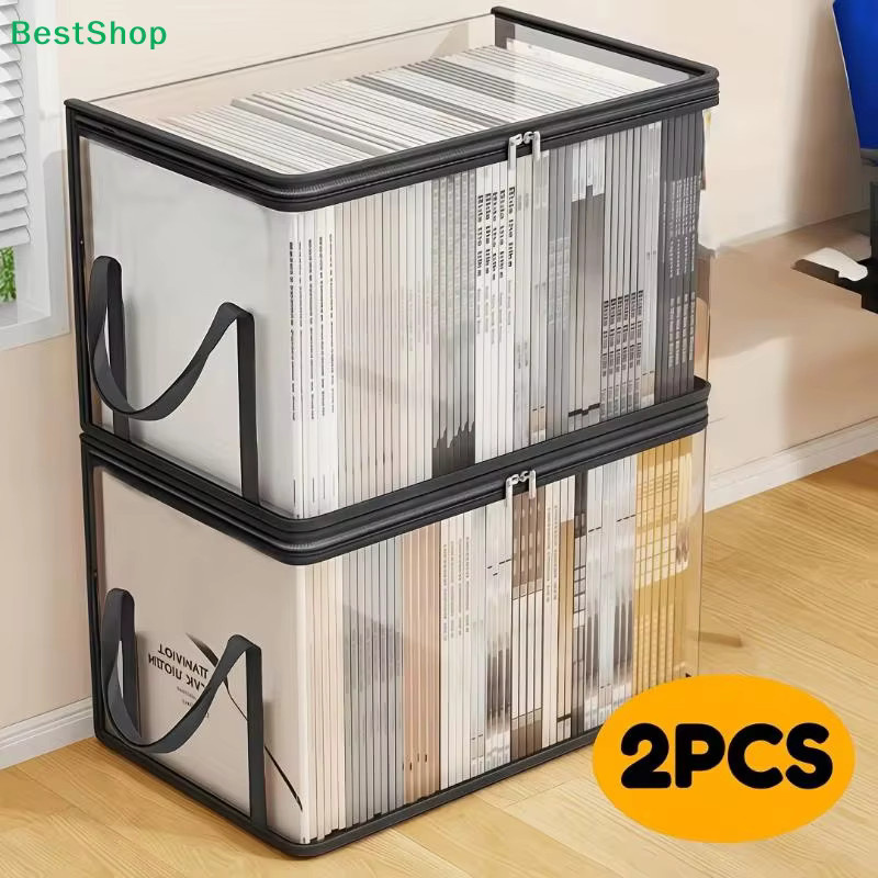 2er-Set transparente Kunststoff-Bücheraufbewahrungsboxen, faltbare Organizer für dein Heimbüro - Bild 2