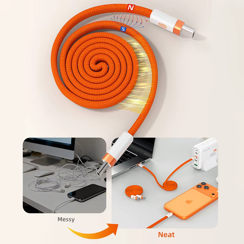 CABLETIME USB-C Magnetisches Schnellwechselkabel 100W Hochgeschwindigkeits-Übertragungskabel in Orange - Bild 2