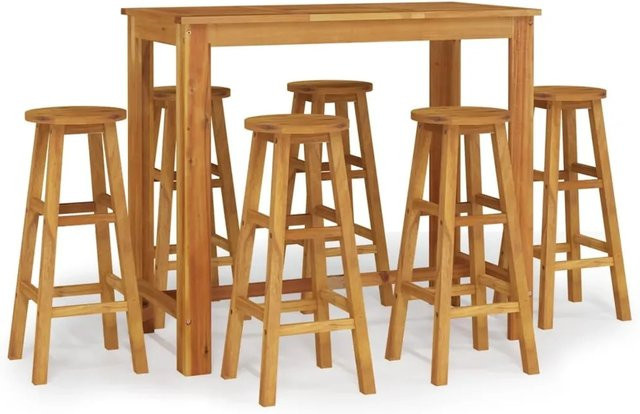 vidaXL 7-tlg Garten-Essgruppe Modell 35 aus geöltem Akazien-Massivholz in Braun, Tisch und Stühle für den Außenbereich, B/T/H: 120 x 60 x 75 cm (Tisch) und 45 x 45 x 45 cm (Stuhl) - Bild 1