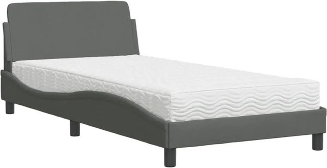 vidaXL Bett mit Matratze aus Stoff und Kiefernholz in Grau, B/T/H: 100 x 200 x 105 cm - Bild 1