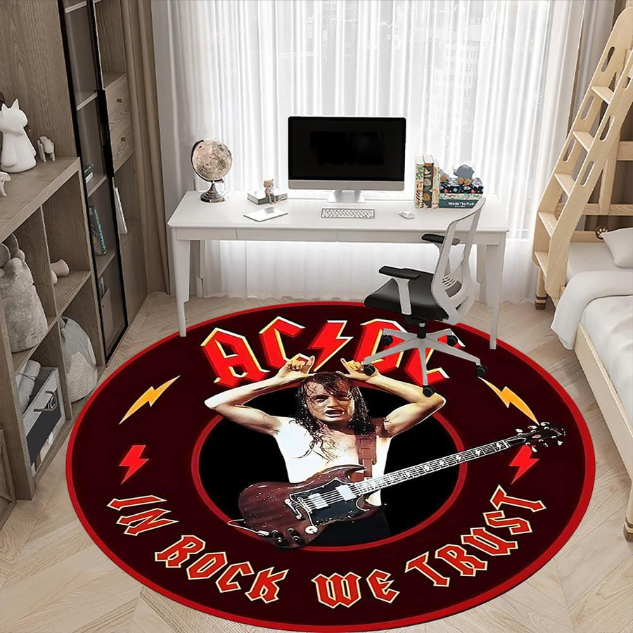 Living Need Y ACDC Band Teppich für Büro und Innenbereich, rund, Polyester, rutschfest und waschbar, Durchmesser: 80 cm, Mehrfarbig - Bild 5