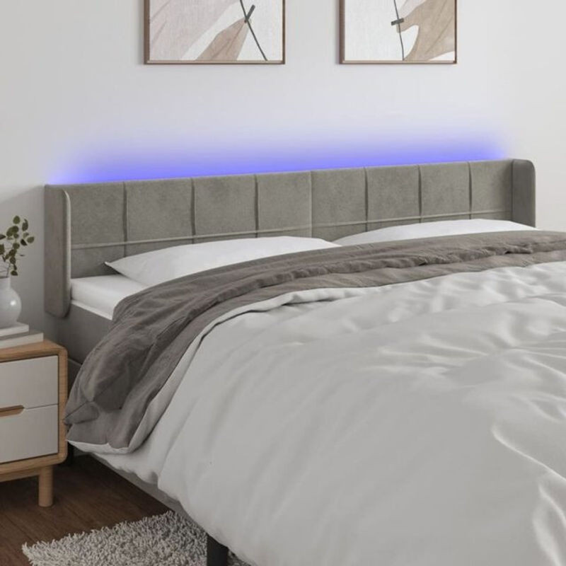 Vidaxl LED Kopfteil aus Samt in Hellgrau B/H: 203 x 78/88 cm, Tiefe: 16 cm - Bild 1