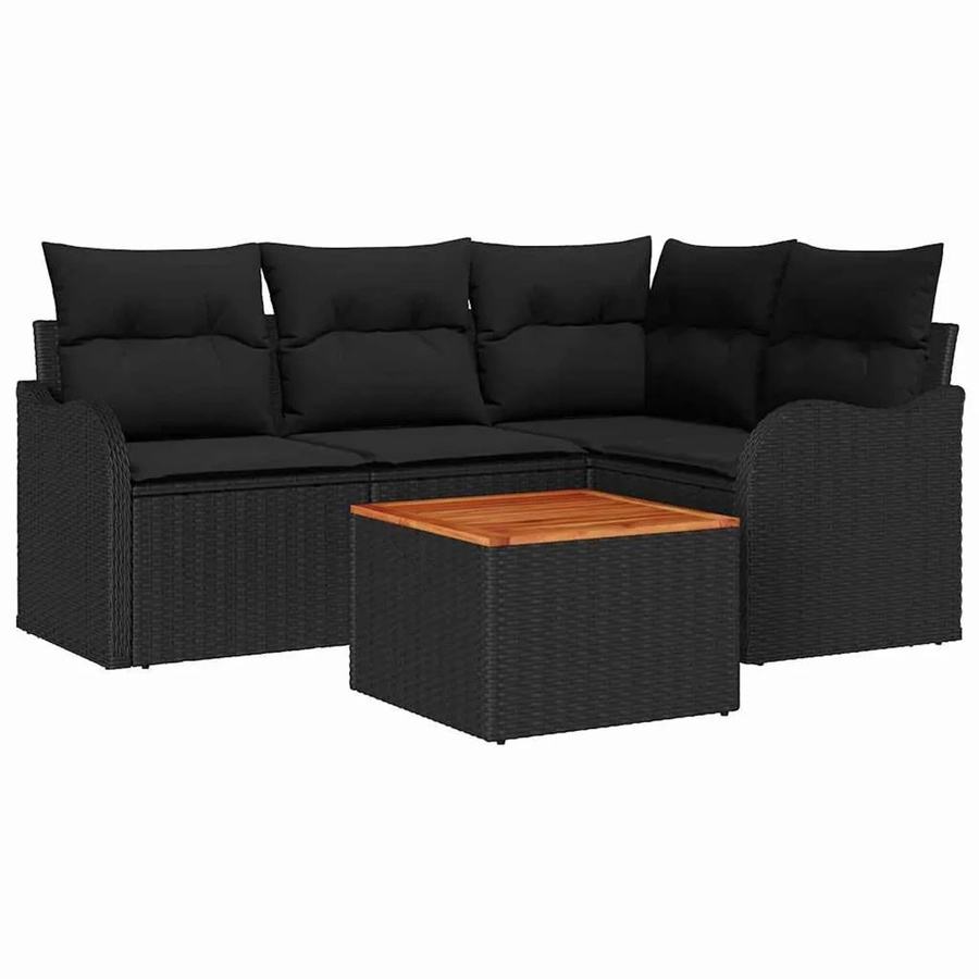 vidaXL Garten-Sofa-Set 5-teilig aus Poly Rattan in Schwarz mit Tisch, Eckbank, Mittelplatz und zwei Sesseln inklusive Polsterung - Bild 2