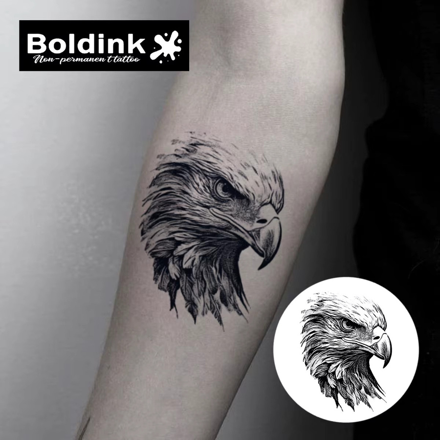 Boldink Fierce Gaze Eagle Temporäres Tattoo, wasserfest, semi-permanent - Bild 2