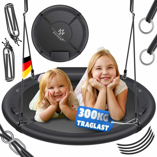 KESSER Nestschaukel Tellerschaukel aus Textilene mit PE-Seilen und Schaumstoff, Schwarz, für Kinder und Erwachsene, Indoor und Outdoor - Bild 1