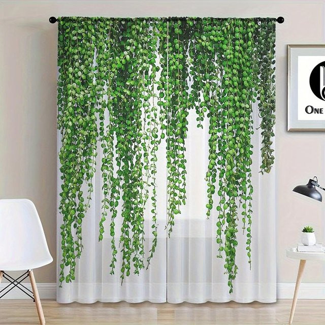 2er-Set Yiran Furniture Transparent Vorhang mit Blumen-Cartoon-Design aus Polyester, UV-beständig, B: 100 cm, H: 130 cm - Bild 1
