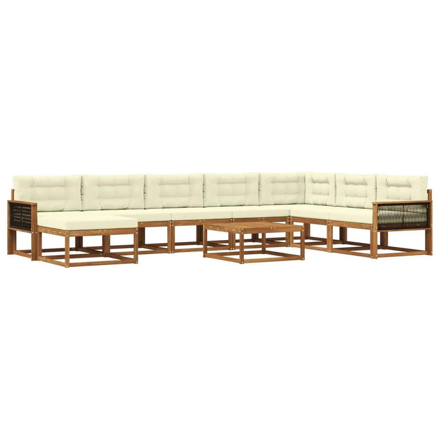 vidaXL Outdoor-Sofagarnitur aus Akazienholz mit 9 Kissen in Natur und Creme - Bild 2