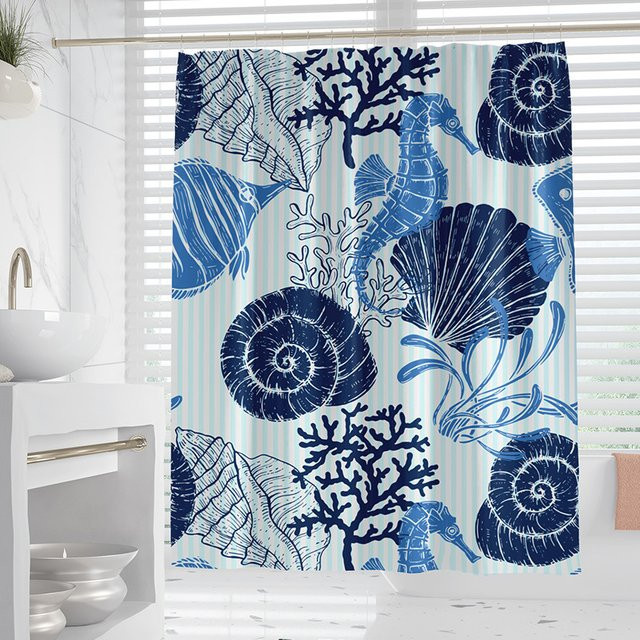 VIKAMA Duschvorhang mit Korallenquallen-Motiv in Blau, wasserdichte Badezimmertrennwand für Nass- und Trockentrennung, B/H: 180 x 90 cm - Bild 1