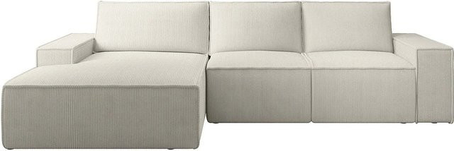 Vente-unique Schlafsofa Amelia in L-Form mit Cord-Bezug, Beige, Breite: 297 cm - Bild 1