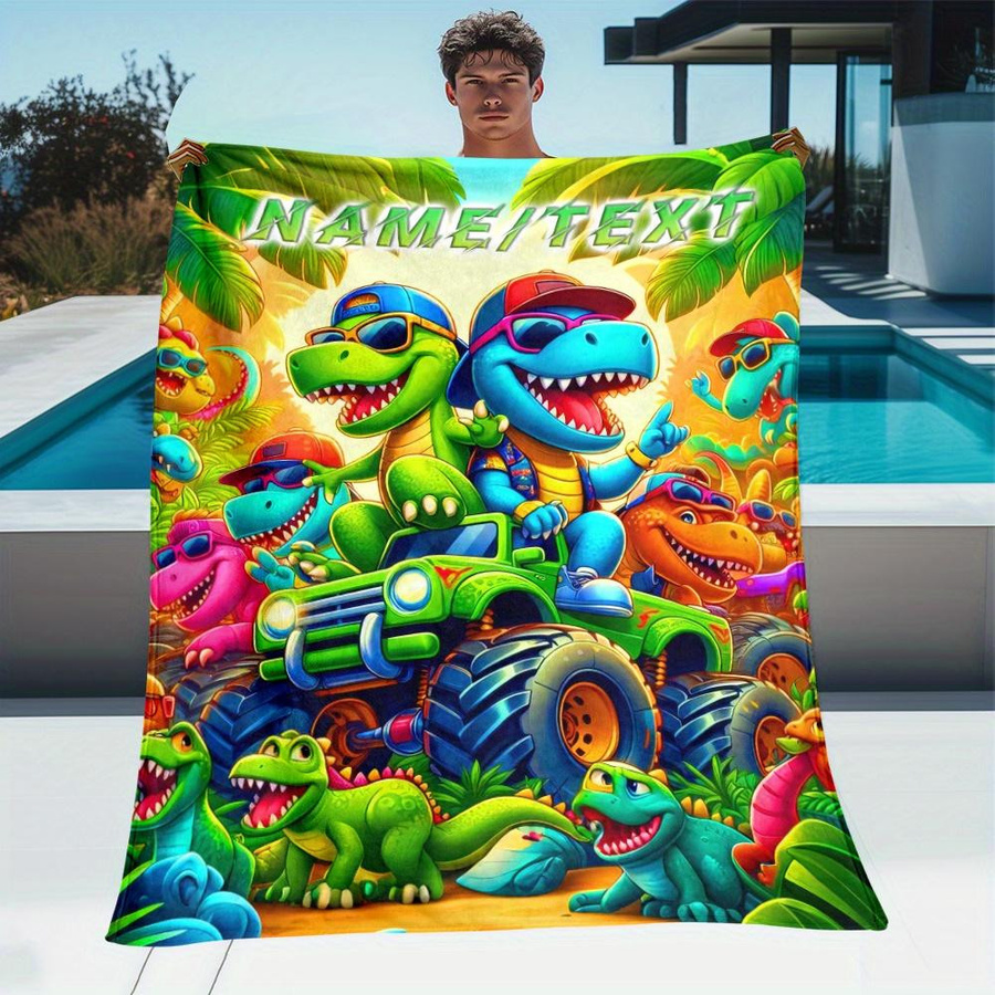 Personalisierte Dinosaurier Fleece-Decke mit Name und Foto von JMG Household Supplies, weiche Plüschdecke für Kinder in Mehrfarbig, B x H: 70 x 100 cm - Bild 3