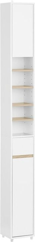 SoBuy BZR34 Hochschrank Badezimmerschrank mit 5 Fächern und 1 Schublade, Weiß-Natur, B/T/H: 20 x 20 x 180 cm - Bild 2