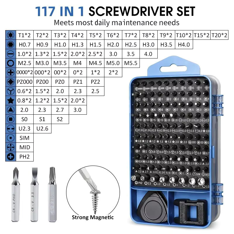 Galacok 117 in 1 Präzisions-Schraubendreher-Set mit magnetischen Torx- und Sechskant-Bits in Blau für iPhone, Xiaomi, Mac und PC - Bild 2