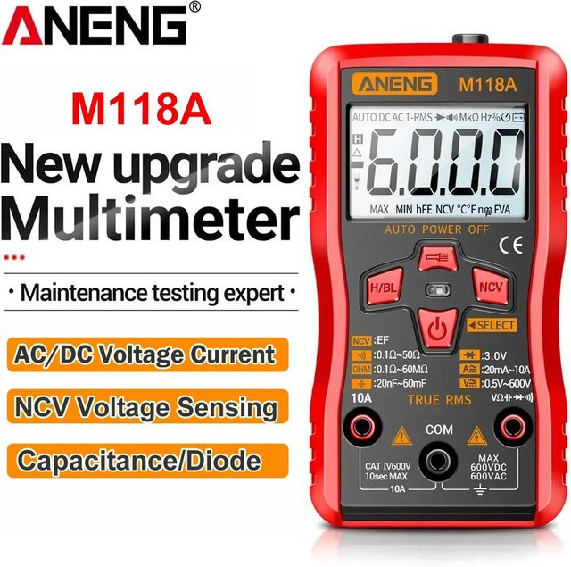 ANENG M118A Digitalmultimeter Mini Multimeter mit 6000 Zählungen für AC Spannung, Kapazität, Widerstand, Diode und NCV Tester in Rot - Bild 1