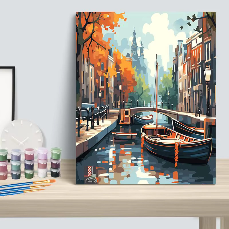 Cheni Story Malen nach Zahlen Set Venedig Stadtlandschaft Acrylbilder auf Leinwand Multicolor DIY Malset für Erwachsene - Bild 2