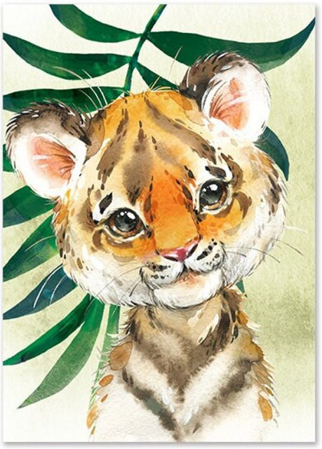 TPFLiving Poster Leinwand Tiere im Dschungel mit Tiger, Zebra, Elefant und Giraffe, Modell F, Mehrfarbig, Breite: 15 cm, Höhe: 10 cm - Bild 1