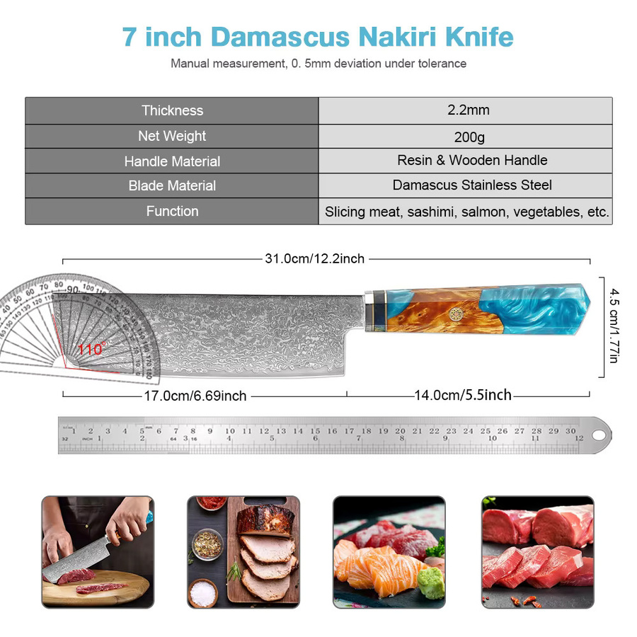 Xituo Nakiri-Messer aus Damaststahl, 17,78 cm professionelles japanisches Küchenmesser für Fleisch und Gemüse in Multicolour - Bild 2