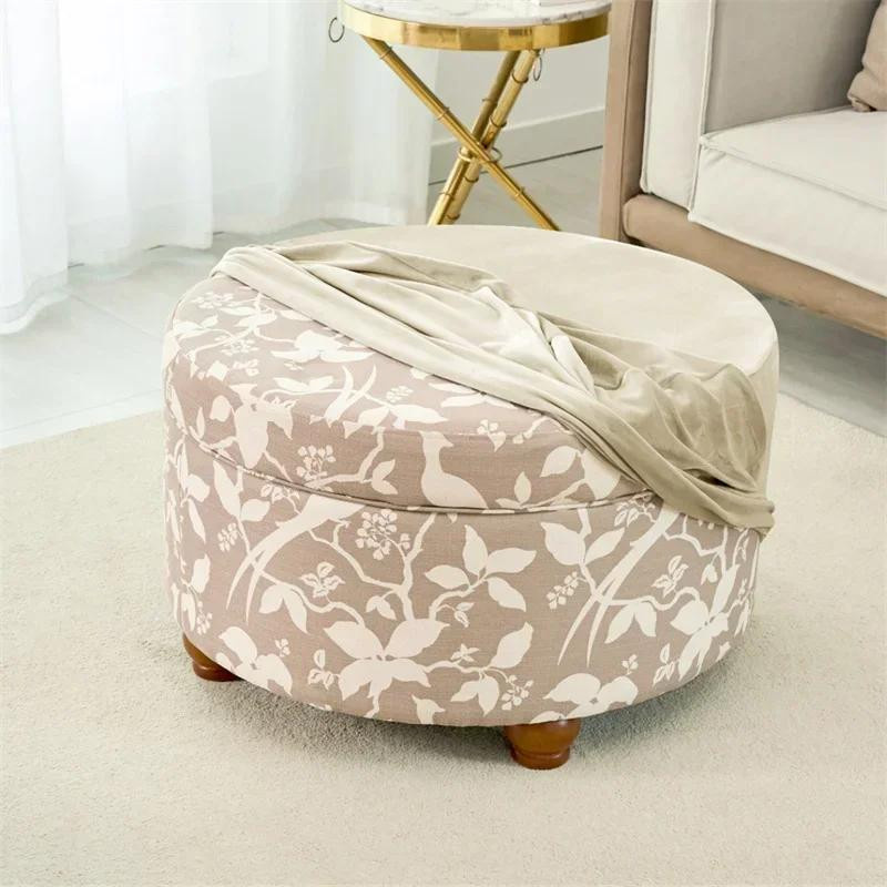 Yiran Furniture Runde Hockerbezüge aus superweichem Samt in Beige, elastischer Möbelprotektor für Fußhocker, Größe M - Bild 2