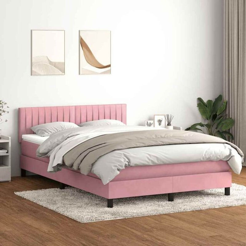 vidaxl Boxspringbett mit Matratze aus Samt in Rosa, B/T/H: 140 x 220 cm - Bild 1