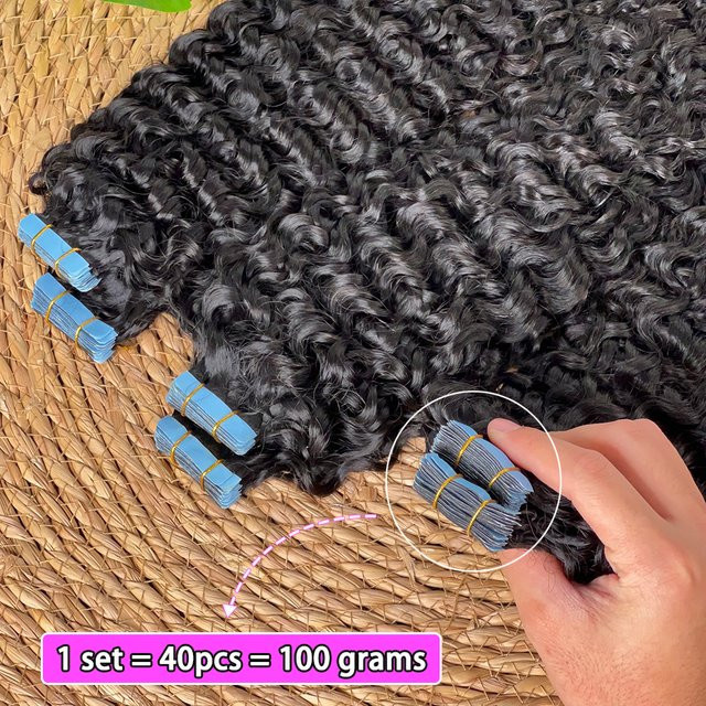 Deep Wave Virgin Hair Tape-In Echthaarverlängerungen, 100 g - Bild 1