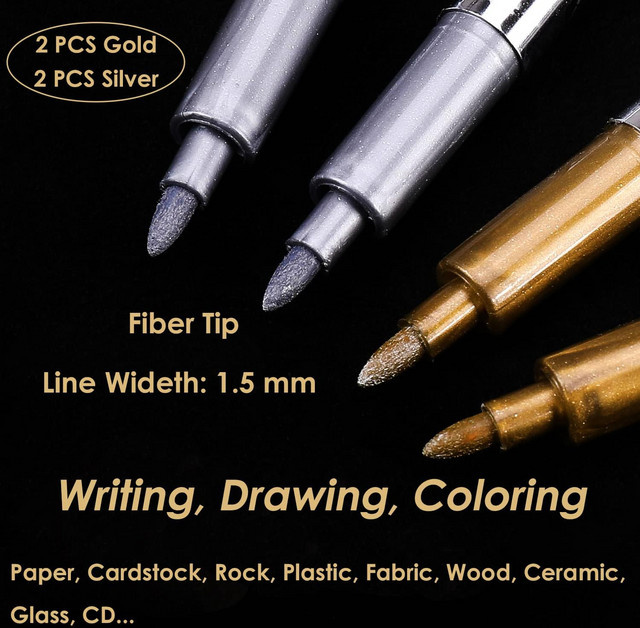 BAOKE Metallic-Markierungsstifte in Silber und Gold, permanente Fineliner für Glas, Felsmalerei und schwarzes Papier - Bild 1
