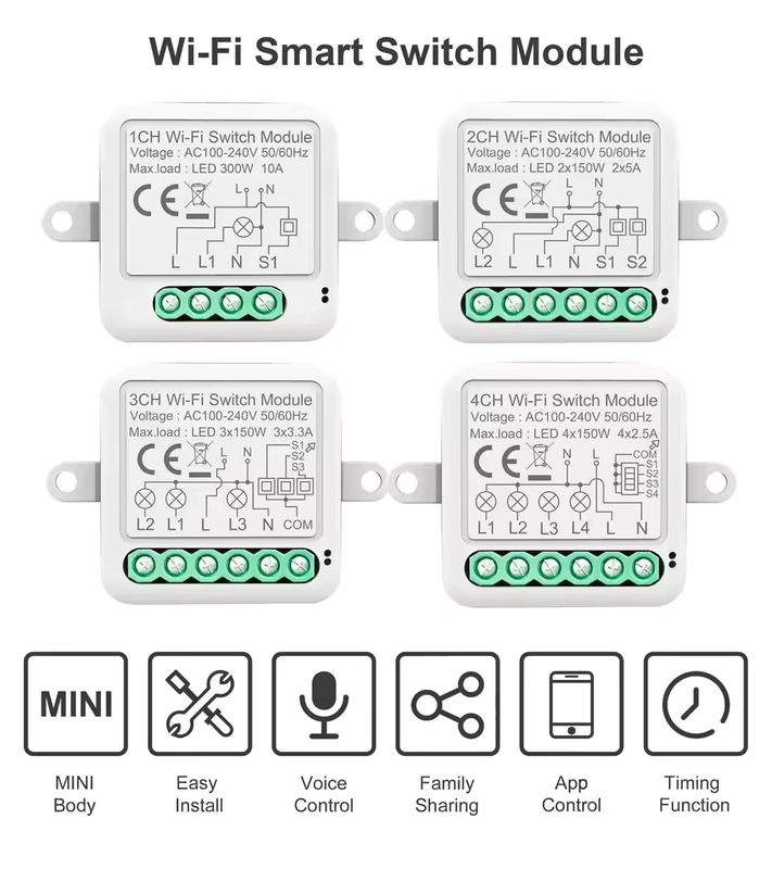 HIMOJO WLAN Smart Switch Modul für Tuya Smart App und Alexa, Elektrisches Schaltmodul für Beleuchtungsschalter, Farbe: Weiss - Bild 2