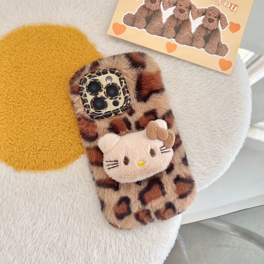 Sanrio Hello Kitty Handyhülle mit Leopardenmuster und Plüsch in Pink für iPhone 11 bis iPhone 17 Pro Max - Bild 4