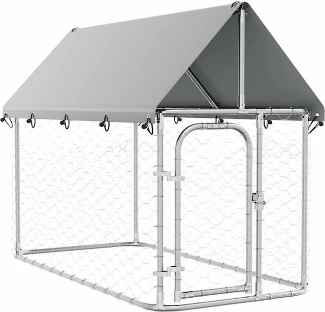 vidaXL Outdoor-Hundezwinger aus verzinktem Stahl mit Dach in Silber und Grau, B/T/H: 200 x 100 x 150 cm - Bild 1