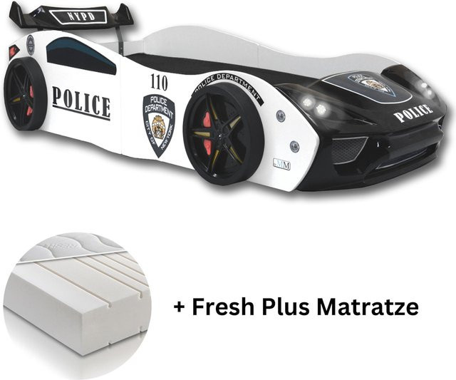 Aileenstore Autobett Police Spielbett für Kinder inklusive Lattenrost und Fresh Plus Matratze B/T/H: 90 x 200 cm - Bild 1