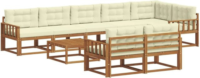 vidaXL Outdoor-Sofagarnitur 9-tlg. aus Akazienholz in Natur mit Kissen in Creme und Beige im L-Shape Design - Bild 1